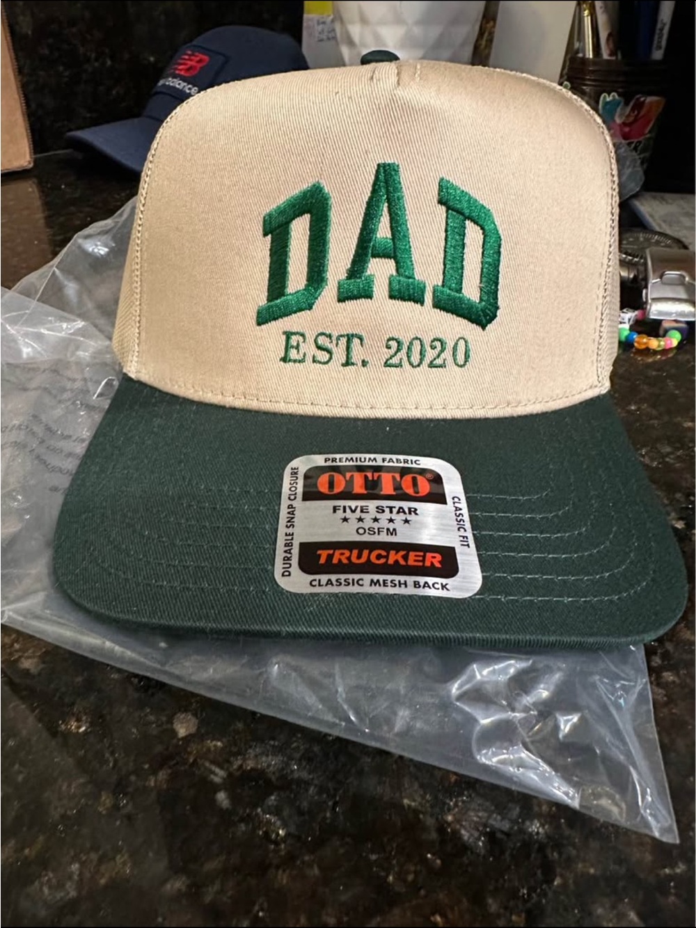 DAD EST. 2020 Trucker Hat - Green & Cream